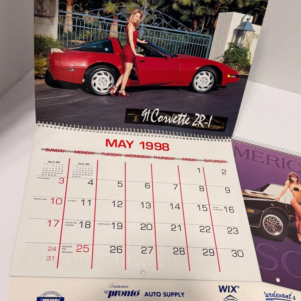 Vintage 1998 American Muscle Cars Pinup Calendars Sturdevant's Auto Supply 2pk
